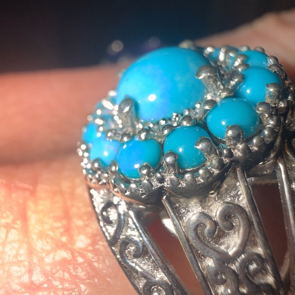 Turquoise “sleeping beauty” and 925 Silver large Floral Ring 9 - Picture 11 of 14
